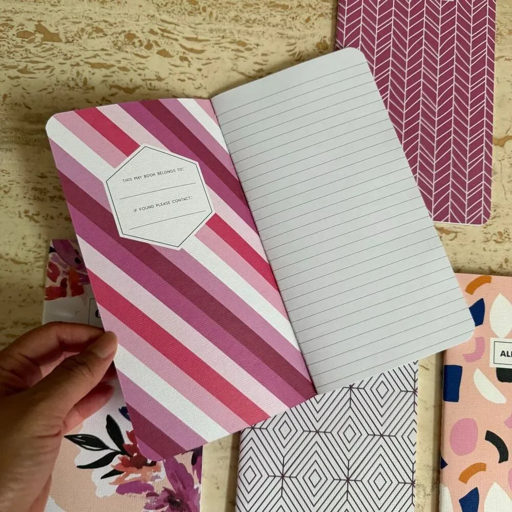 Five May Designs “skinny”notebooks - pink and peach tones
